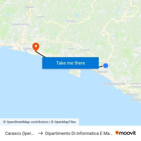 Carasco (Ipercoop) to Department of Computer Science and Mathematics map