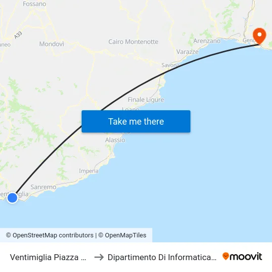 Ventimiglia Piazza Costituente to Dipartimento Di Informatica E Matematica map