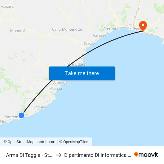 Arma Di Taggia - Stazione F.S. to Dipartimento Di Informatica E Matematica map