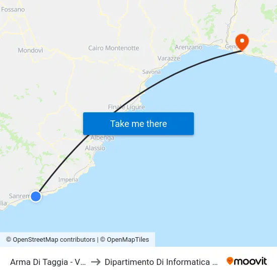 Arma Di Taggia - Via Boselli to Dipartimento Di Informatica E Matematica map