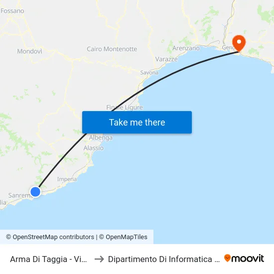 Arma Di Taggia - Via Del Piano to Dipartimento Di Informatica E Matematica map