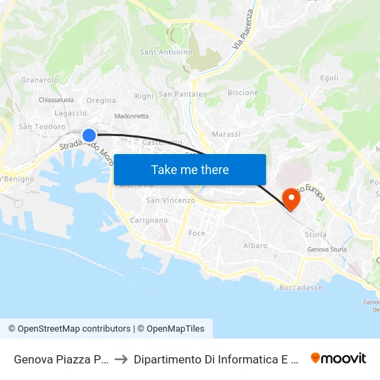 Genova Piazza Principe to Dipartimento Di Informatica E Matematica map