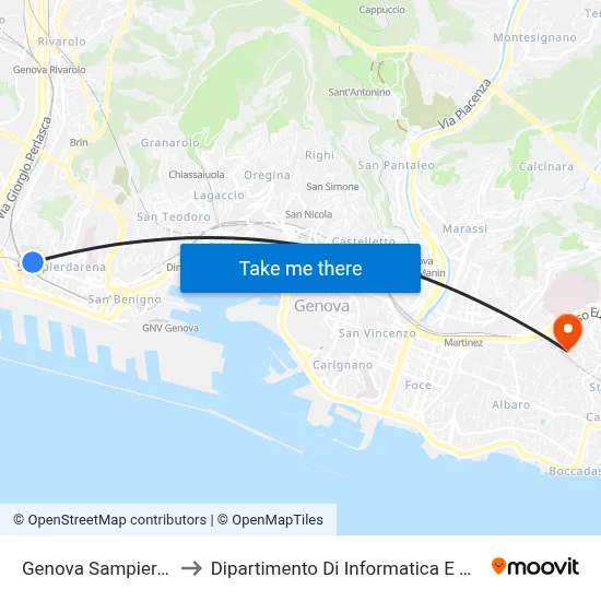 Genoa Sampierdarena to Department of Computer Science and Mathematics map