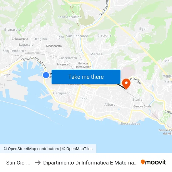 San Giorgio to Dipartimento Di Informatica E Matematica map