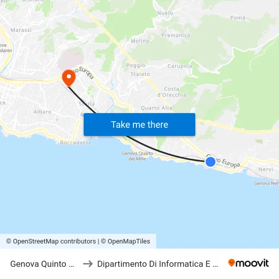 Genova Quinto Al Mare to Dipartimento Di Informatica E Matematica map
