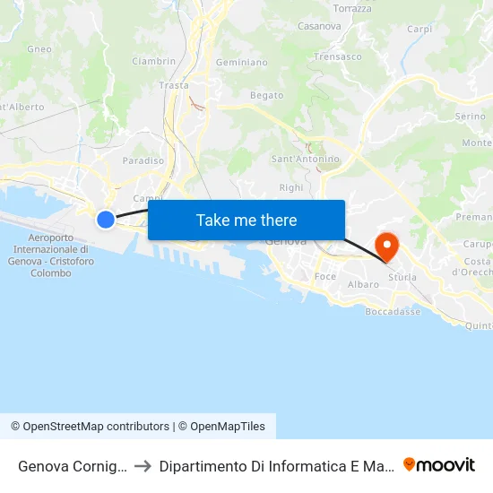 Genova Cornigliano to Dipartimento Di Informatica E Matematica map