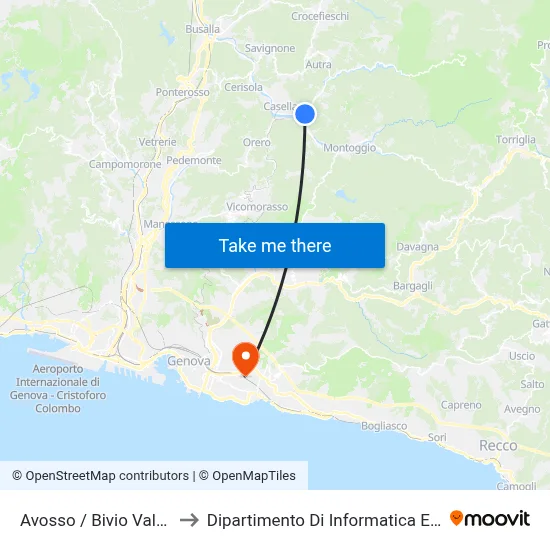 Avosso / Bivio Valbrevenna to Dipartimento Di Informatica E Matematica map