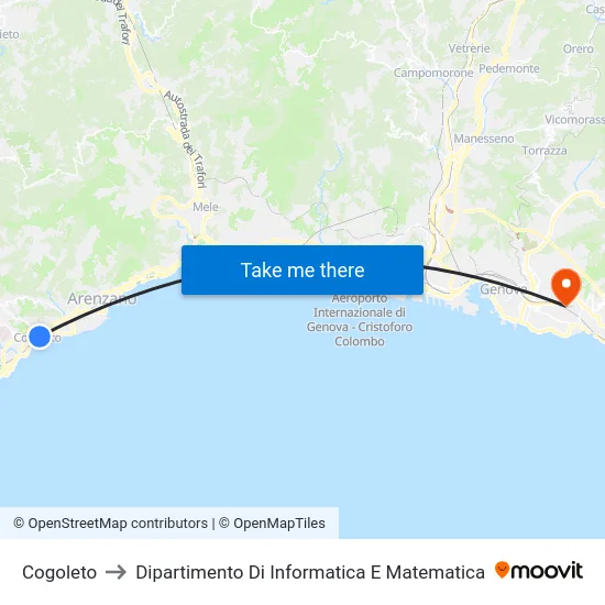 Cogoleto to Dipartimento Di Informatica E Matematica map