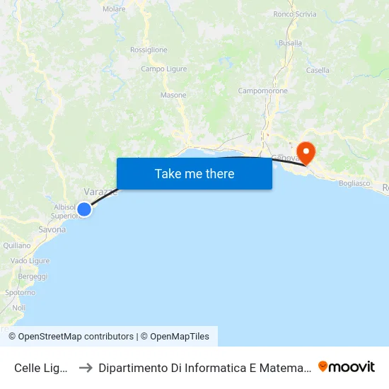 Celle Ligure to Dipartimento Di Informatica E Matematica map