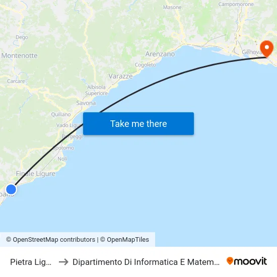 Pietra Ligure to Dipartimento Di Informatica E Matematica map