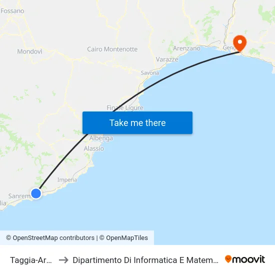 Taggia-Arma to Dipartimento Di Informatica E Matematica map