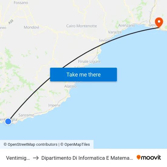 Ventimiglia to Dipartimento Di Informatica E Matematica map