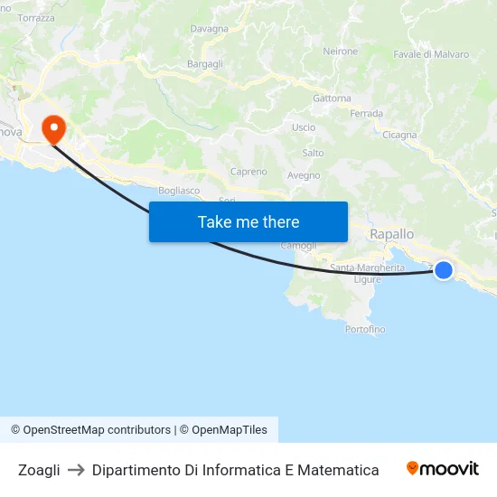 Zoagli to Dipartimento Di Informatica E Matematica map