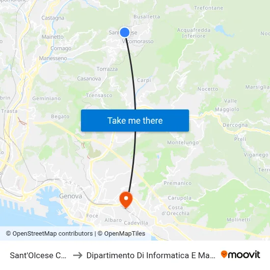 Sant'Olcese Church to Department of Computer Science and Mathematics map