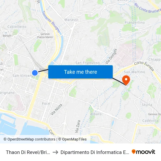 Thaon Di Revel/Brignole Station to Department of Computer Science and Mathematics map