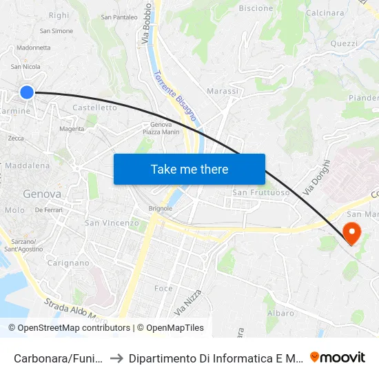 Carbonara/Funicolare to Dipartimento Di Informatica E Matematica map
