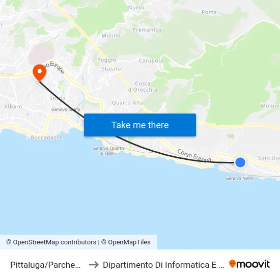 Pittaluga/Parcheggio Taxi to Dipartimento Di Informatica E Matematica map