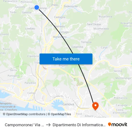 Campomorone/De Gasperi Street to Department of Computer Science and Mathematics map