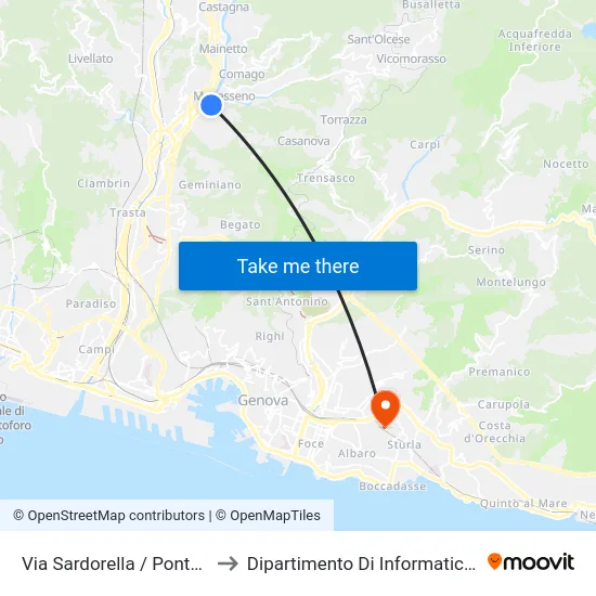 Via Sardorella / Ponte Manesseno to Dipartimento Di Informatica E Matematica map