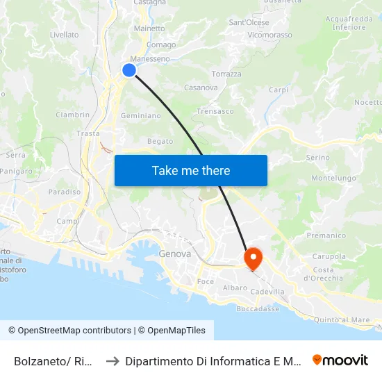 Bolzaneto/Depot to Department of Computer Science and Mathematics map