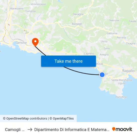 Camogli FS to Dipartimento Di Informatica E Matematica map