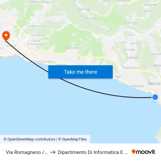 Via Romagneno / No. 54 to Department of Computer Science and Mathematics map