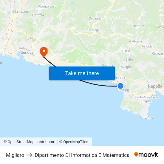 Migliaro to Dipartimento Di Informatica E Matematica map