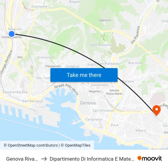 Genova Rivarolo to Dipartimento Di Informatica E Matematica map