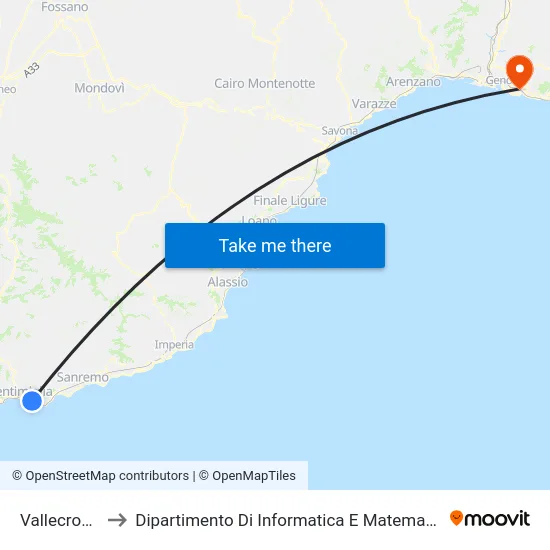 Vallecrosia to Dipartimento Di Informatica E Matematica map