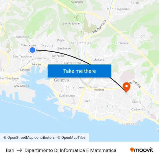 Bari to Department of Computer Science and Mathematics map