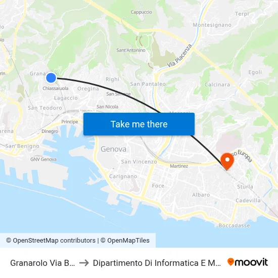 Granarolo Bianco Street to Department of Computer Science and Mathematics map