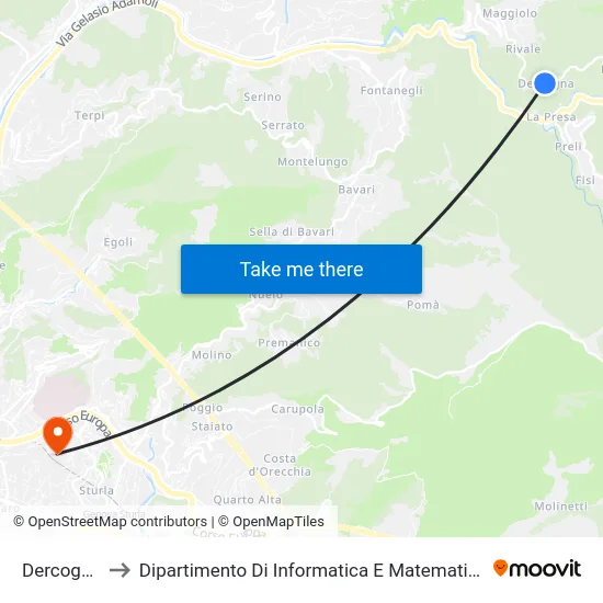 Dercogna to Dipartimento Di Informatica E Matematica map