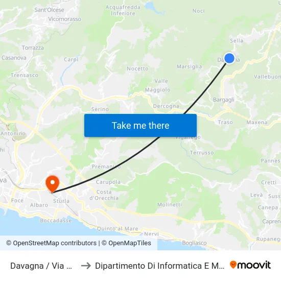 Davagna / Via Poggio to Dipartimento Di Informatica E Matematica map