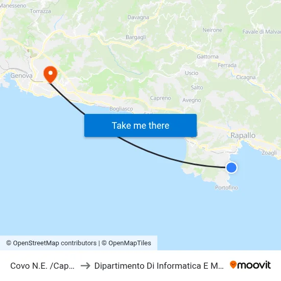 Covo Northeast Terminal to Department of Computer Science and Mathematics map
