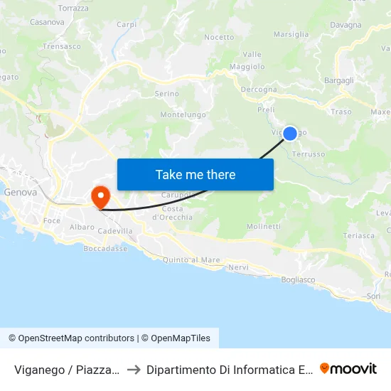 Viganego / Brignole Square to Department of Computer Science and Mathematics map