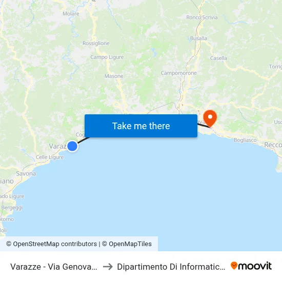 Varazze - Genova Street (Highway) to Department of Computer Science and Mathematics map