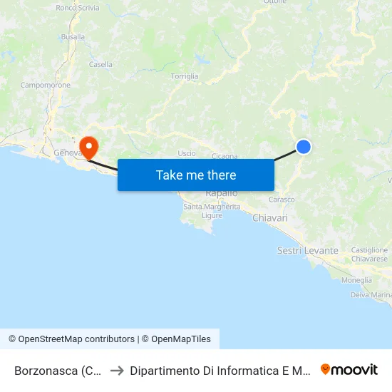 Borzonasca (Centro) to Dipartimento Di Informatica E Matematica map