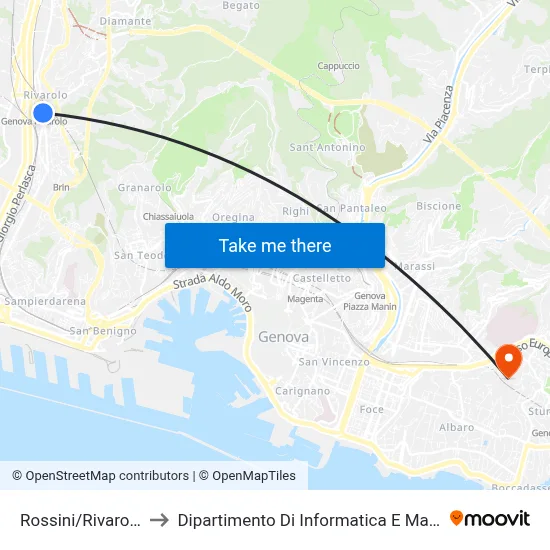 Rossini/Rivarolo Railway Station to Department of Computer Science and Mathematics map