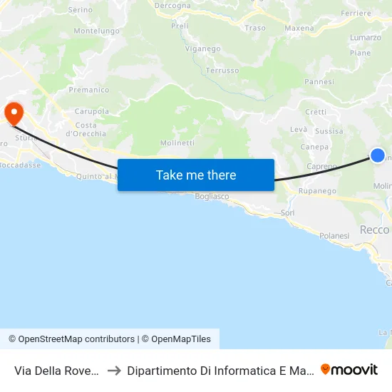 Via Della Rovere, 11 to Dipartimento Di Informatica E Matematica map