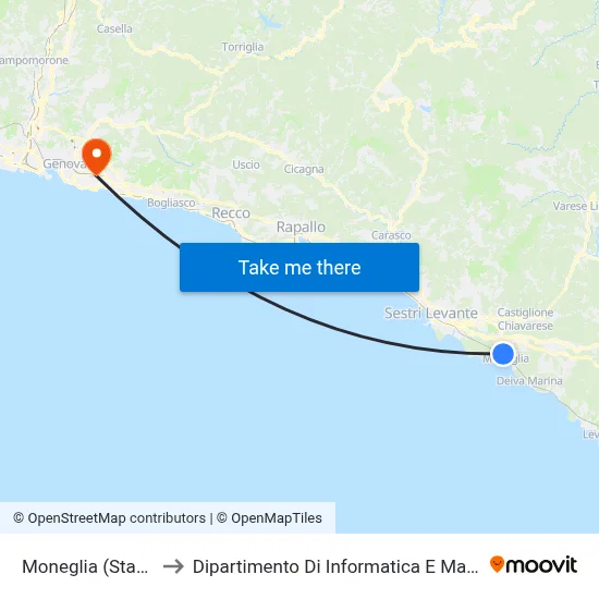 Moneglia (Railway Station) to Department of Computer Science and Mathematics map