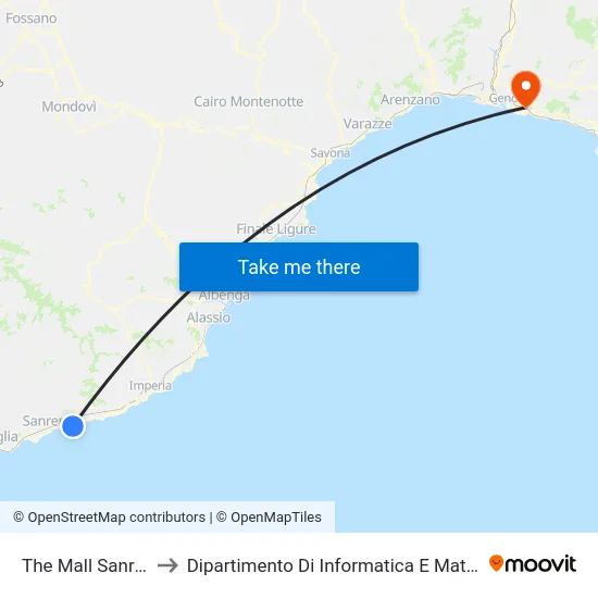 The Mall Sanremo to Dipartimento Di Informatica E Matematica map