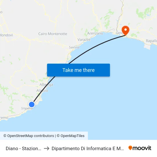 Diano - Stazione F.S. to Dipartimento Di Informatica E Matematica map