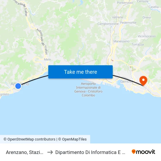 Arenzano, Stazione FS to Dipartimento Di Informatica E Matematica map