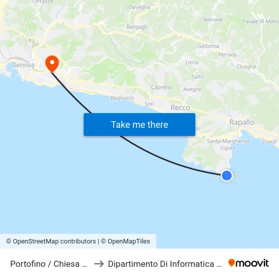 Portofino / Chiesa S. Martino to Dipartimento Di Informatica E Matematica map