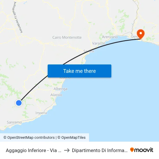 Lower Aggaggio - Queen Margherita Street to Department of Computer Science and Mathematics map