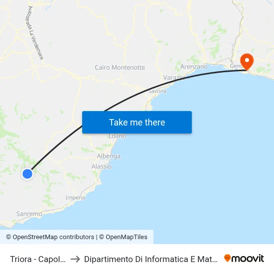 Triora - Terminal to Department of Computer Science and Mathematics map