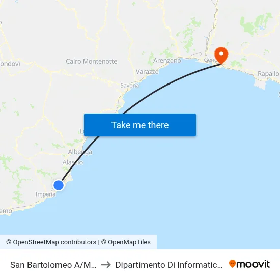 San Bartolomeo Al Mare - Pairola Road to Department of Computer Science and Mathematics map