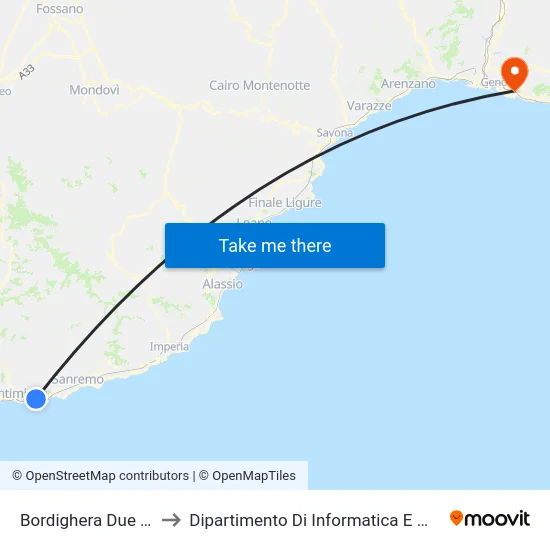 Bordighera Due Strade to Dipartimento Di Informatica E Matematica map