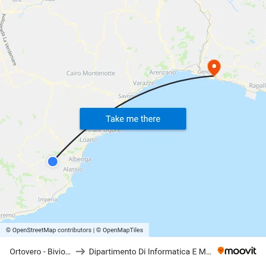 Ortovero - Onzo Junction to Department of Computer Science and Mathematics map