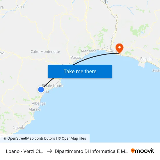 Loano - Verzi Cimitero to Dipartimento Di Informatica E Matematica map
